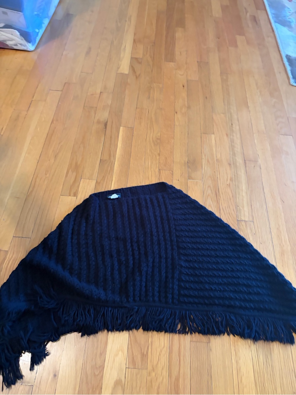 Women's Black Knit Fringe Poncho Shrug